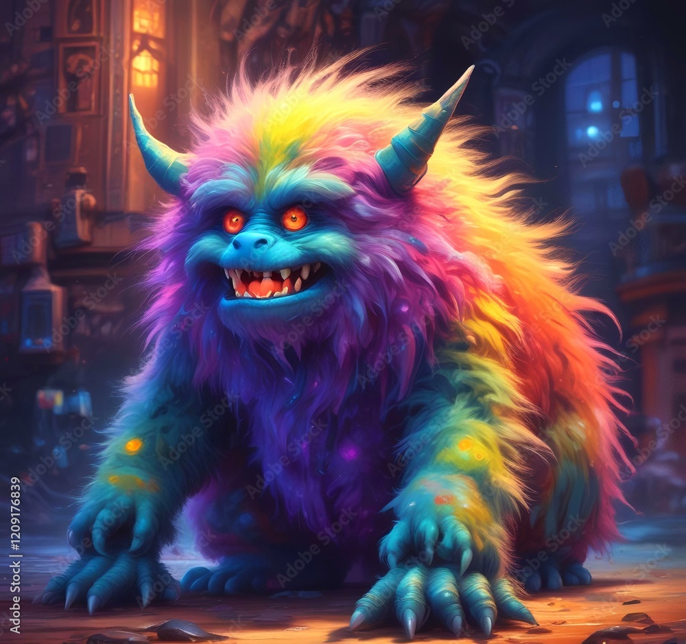 Obraz premium Illustration of fluffy and cute small monster.
