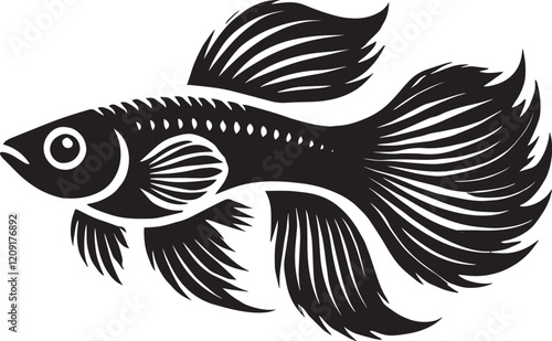 Big Arowana fish vector illustration silhouette isolated on white background