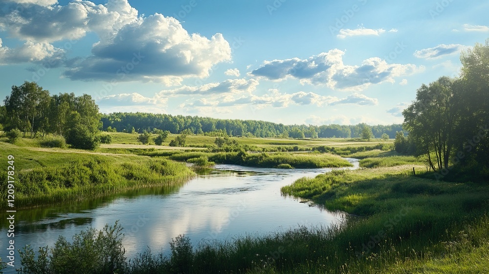 Landscape with the image of a russian summer river countryside Landscape with the image of a russian summer river countryside