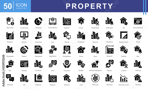 Property icon collection set. Containing buy home, personal, location, buildings, housing, residential, apartment icon.