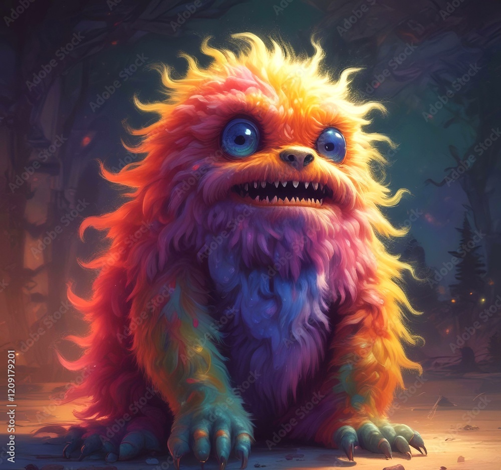 Fototapeta premium Illustration of fluffy and cute small monster.