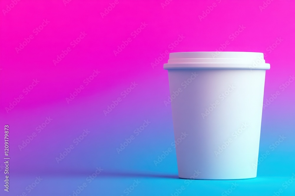 A stylish white coffee cup on a vibrant gradient background, perfect for beverage branding or promotion. A stylish white coffee cup on a vibrant gradient background, perfect for beverage branding or promotion.