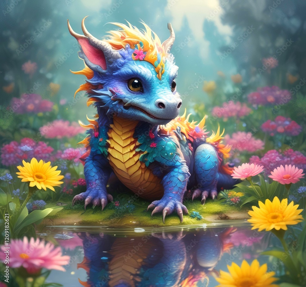 Fototapeta premium Illustration of adorable baby dragon.