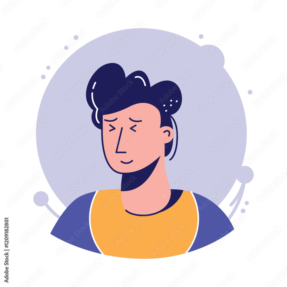 Thoughtful young man portrait in flat design Thoughtful young man portrait in flat design