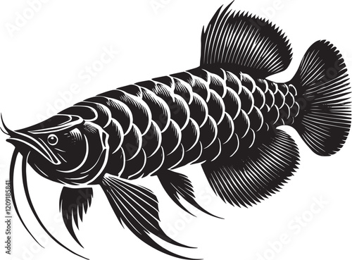 Big Arowana fish vector illustration silhouette isolated on white background