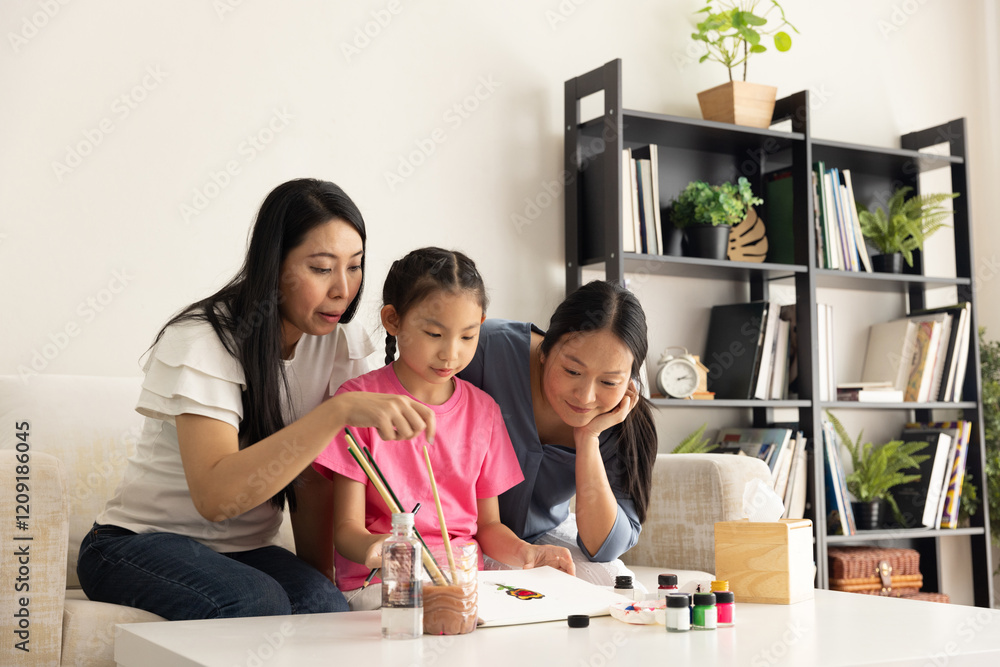 Loving LGBTQ couple engages in family bonding through art and creativity at home