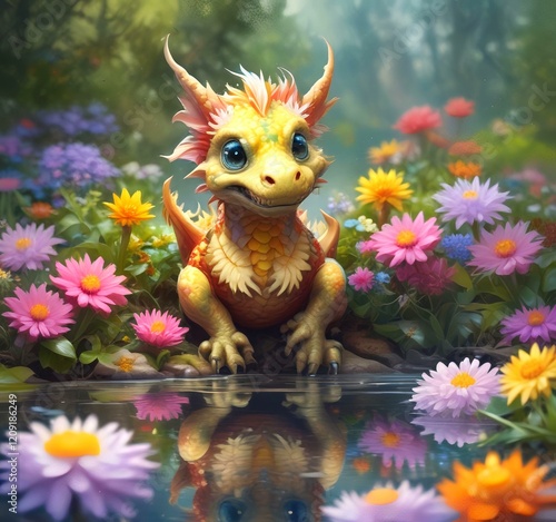 Illustration of adorable baby dragon.