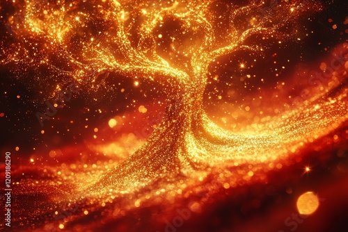 Captivating golden tree of light enchanting fantasy landscape digital art ethereal environment artistic perspective