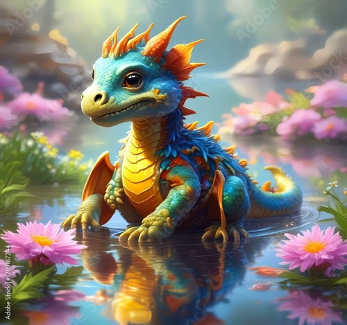 Illustration of adorable baby dragon. photo