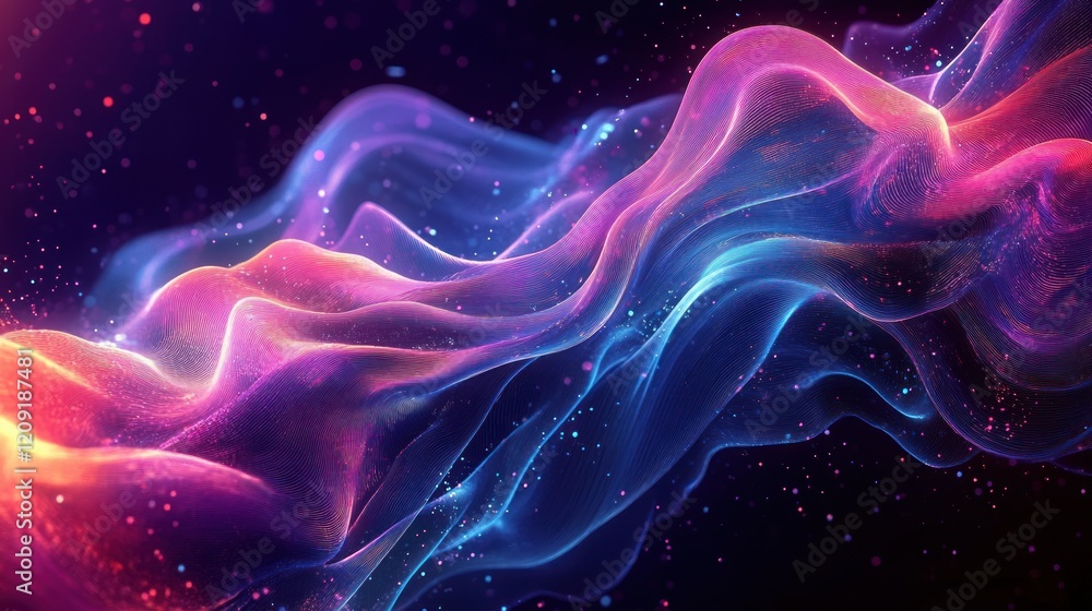 Fototapeta premium Abstract Flowing Waves and Particles in Modern Digital Art