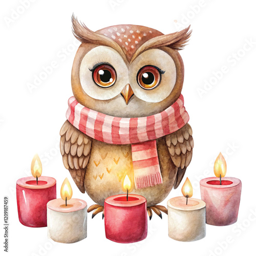 Candles  Owls  Valentine's Day Clipart Watercolor
