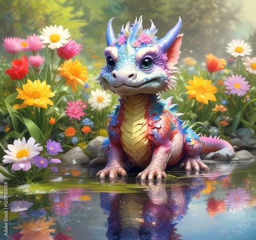 Illustration of adorable baby dragon. photo