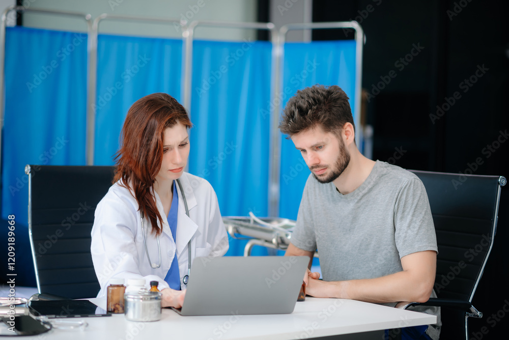 Obraz premium Doctor and patient discussing something while sitting at the table .