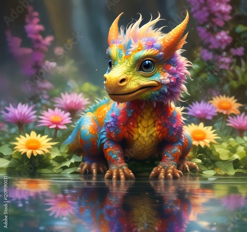 Illustration of adorable baby dragon. photo