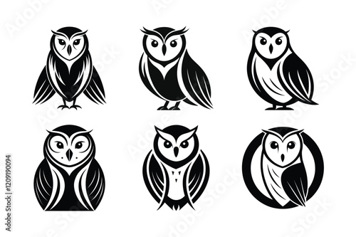 Barn Owl (Tyto alba) mammal animal, labeled silhouette vector art illustration.