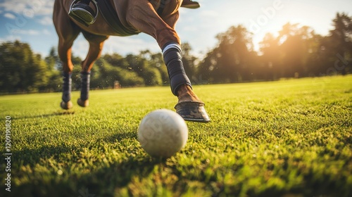 Horse Playing Polo on Fresh Green Grass photo