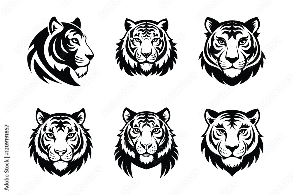 Obraz premium Bengal Tiger (Panthera tigris tigris) mammal animal, labeled silhouette vector art illustration.