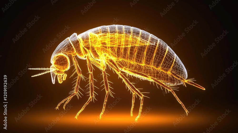 Dynamic visualization of a flea digital art abstract dark background close-up biological concept Dynamic visualization of a flea digital art abstract dark background close-up biological concept