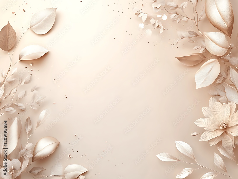 Elegant Beige Floral Frame Design With Leaves Elegant Beige Floral Frame Design With Leaves