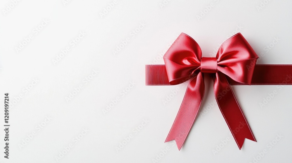 Red satin ribbon bow on white background; gift wrap, celebration Red satin ribbon bow on white background; gift wrap, celebration