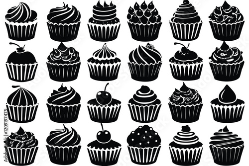 Cupcake silhouette, line art object