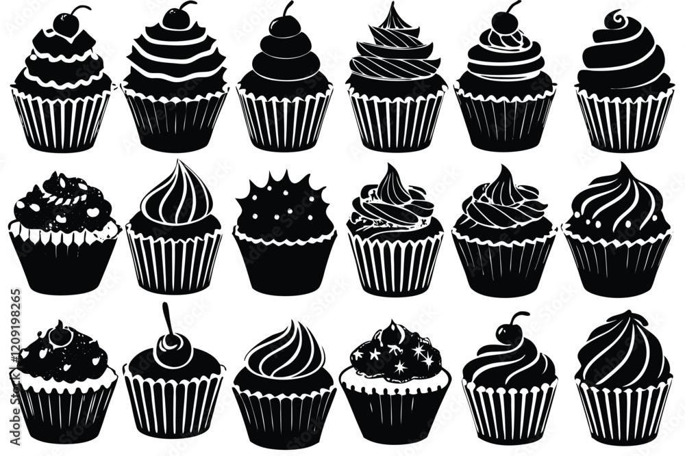 Cupcake silhouette, line art object Cupcake silhouette, line art object