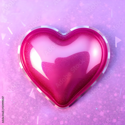 Pink Heart Shape Against Soft Sparkling Purple Background with Romantic Atmosphere AI Image