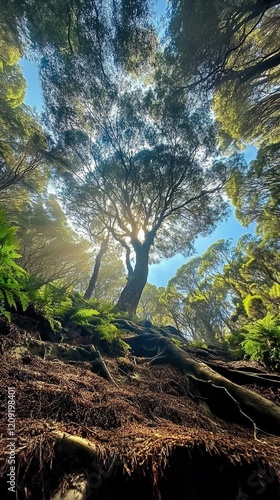 Sunlit Forest Canopy: A Breathtaking Nature Scene