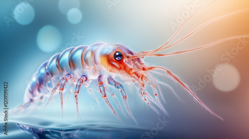 Microscopic Plankton swimming in vibrant blue background