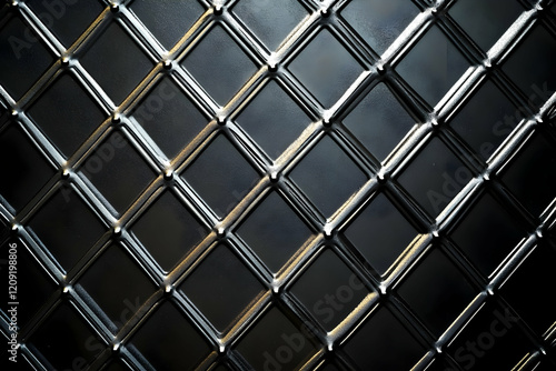 Glossy Black Tiles Arranged In A Diamond Pattern With A Reflective, Textured Surface. Generative AI photo