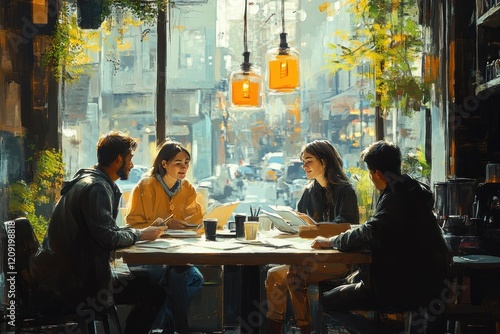 Business Meeting in a Coffee Shop with Manager and Woman Presentation Discussion photo