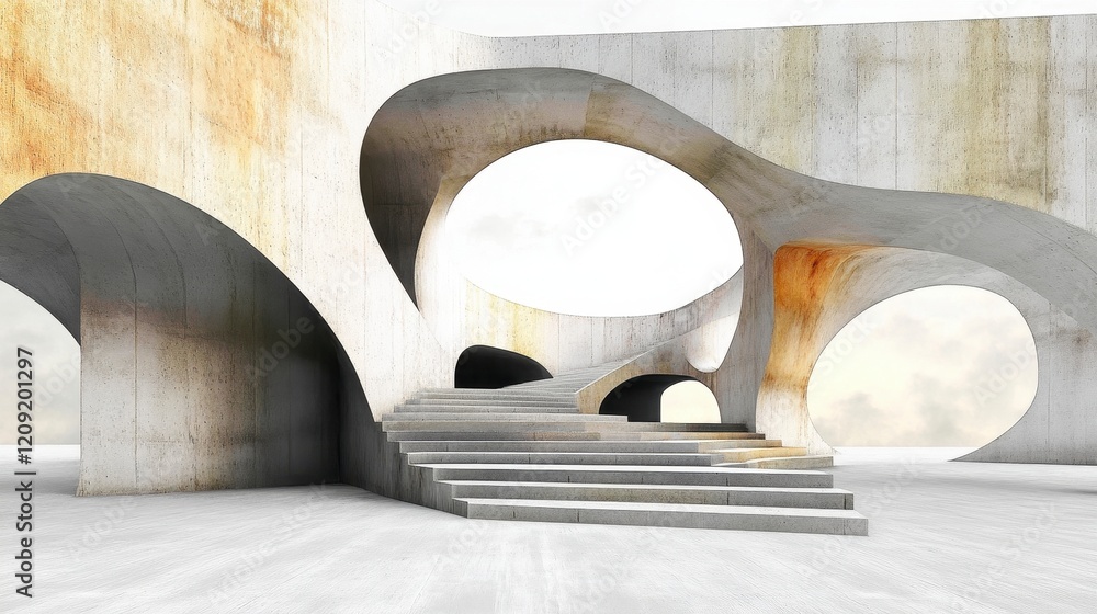 Abstract Architectural Design with Unique Curved Forms and Stairs Abstract Architectural Design with Unique Curved Forms and Stairs