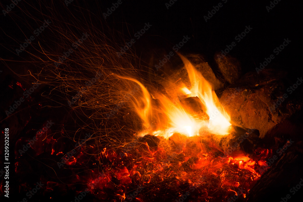 a fire burning at night, fire, flame, campfire, glowing coals, embers, wood, burning, blurred a fire burning at night, fire, flame, campfire, glowing coals, embers, wood, burning, blurred