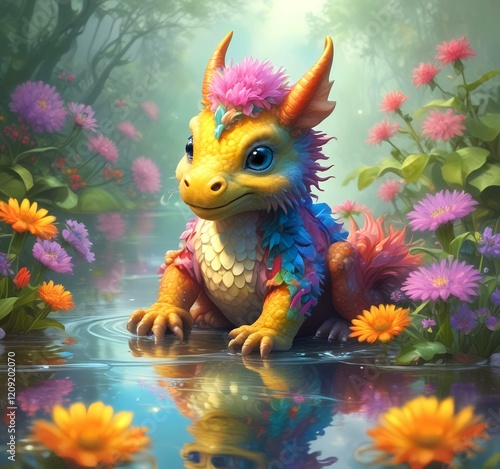 Illustration of adorable baby dragon.