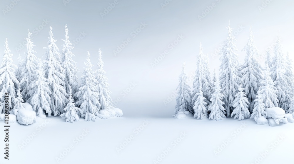 Naklejka premium Snowy winter forest scene, ideal for holiday cards