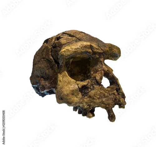 Erectus skull. Discovered in 1969 in Sangiran, Java, Indonesia. Dated to 1 million years ago isolated.