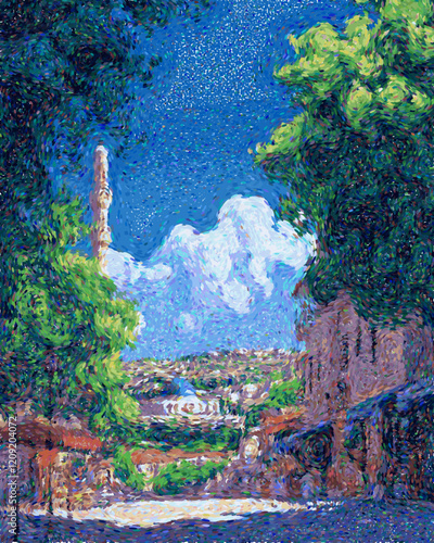 Ramallah Palestinian territory occupied Travel Poster Flat Illustration Print Decor Gift Canvas Wall Art Vector Pointillism
