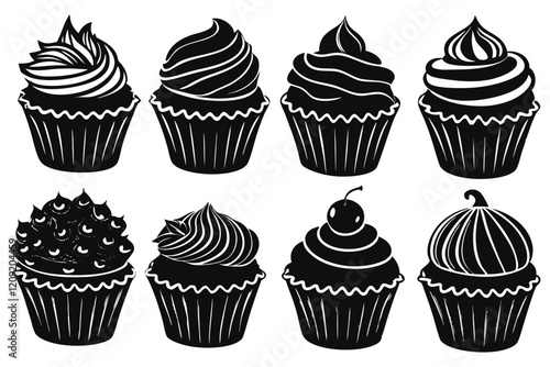 silhouettes of cartoon cupcakes