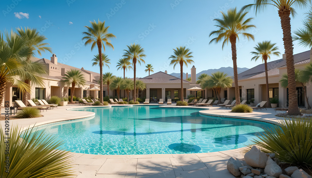 Desert Oasis: Tranquil Poolside Retreat with Panoramic Sand Dune Views Desert Oasis: Tranquil Poolside Retreat with Panoramic Sand Dune Views
