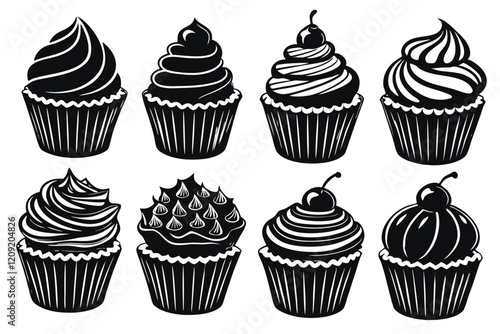 silhouettes of cartoon cupcakes