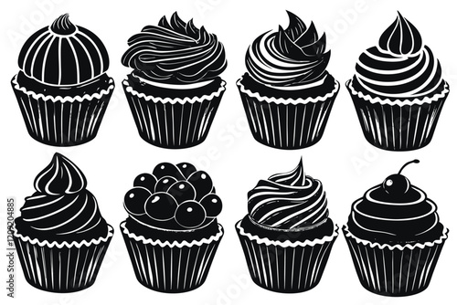 silhouettes of cartoon cupcakes