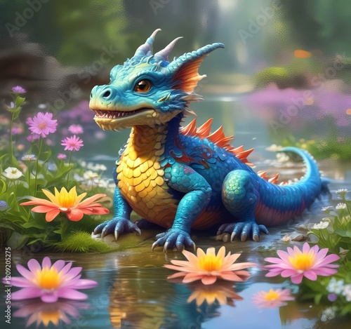 Illustration of adorable baby dragon. photo