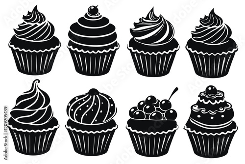 silhouettes of cartoon cupcakes