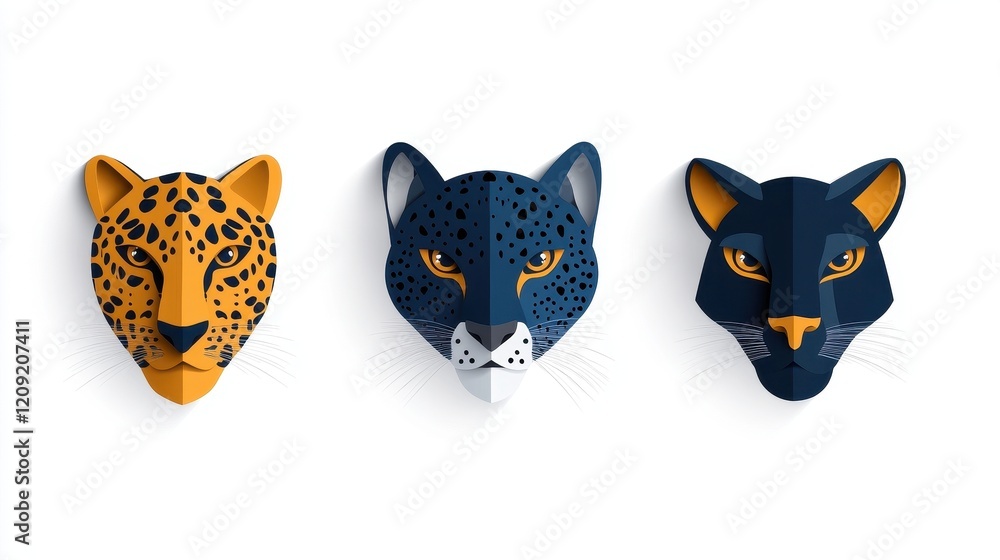 Obraz premium Stylized animal heads showcasing unique designs and vibrant colors.