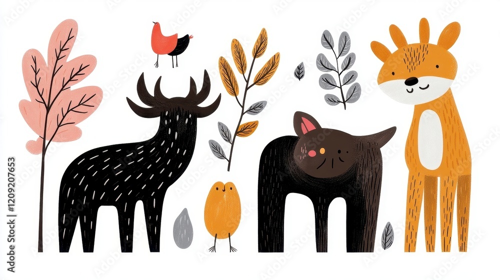 Obraz premium Whimsical Forest Animals in Autumn Design for Children’s Decor