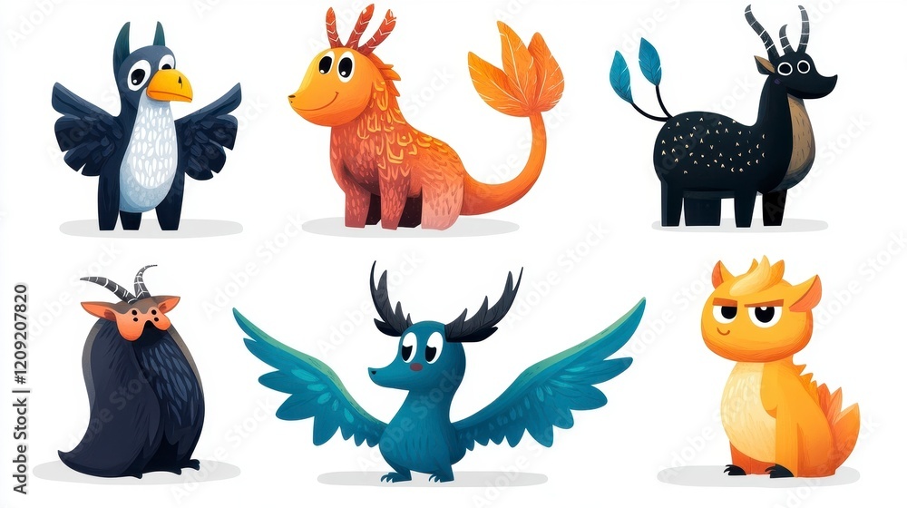 Fototapeta premium Colorful Cartoon Animals with Unique Features and Playful Designs
