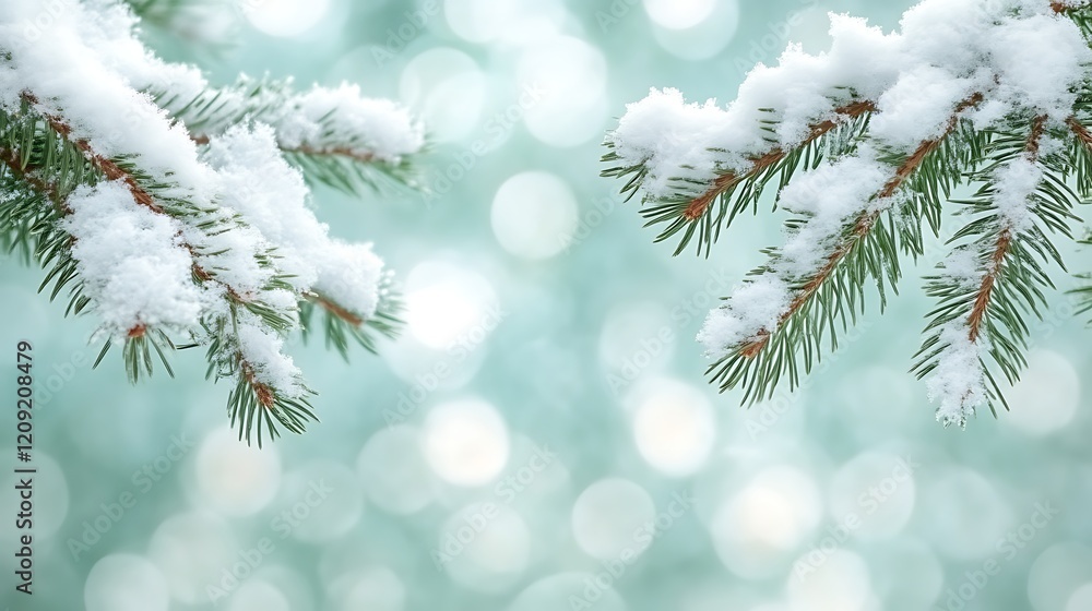 Snow Covered Pine Branches Winter Wonderland Scene Snow Covered Pine Branches Winter Wonderland Scene