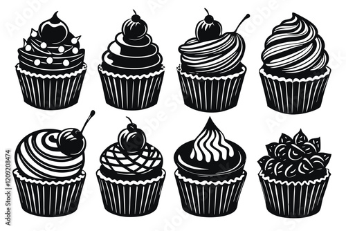 silhouette of cupcake illustration white background