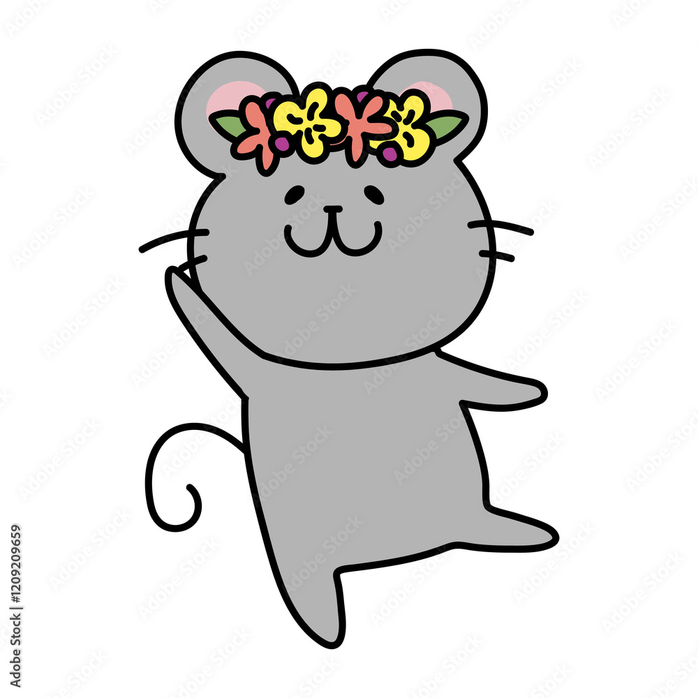 頭に花冠をつけたネズミ 頭に花冠をつけたネズミ