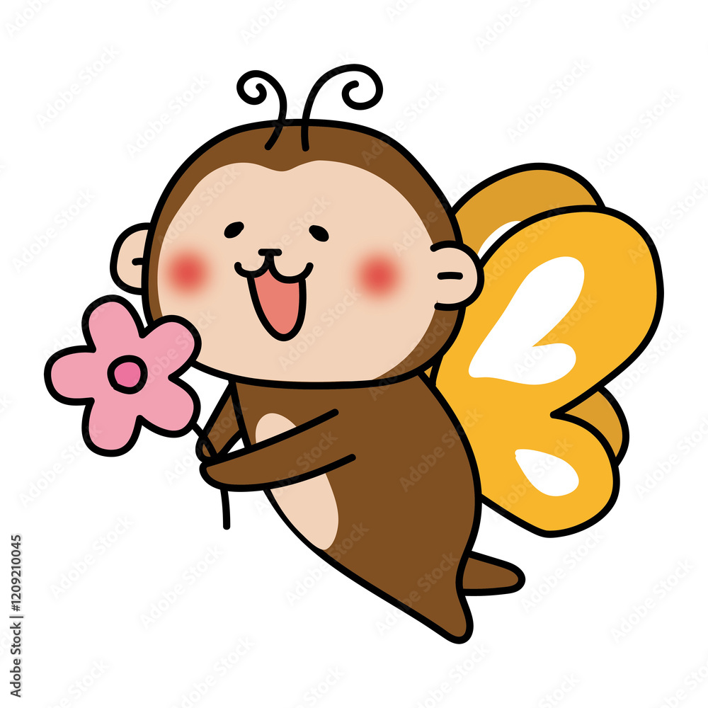 Fototapeta premium 蝶々の格好をしてお花を運んでいる猿